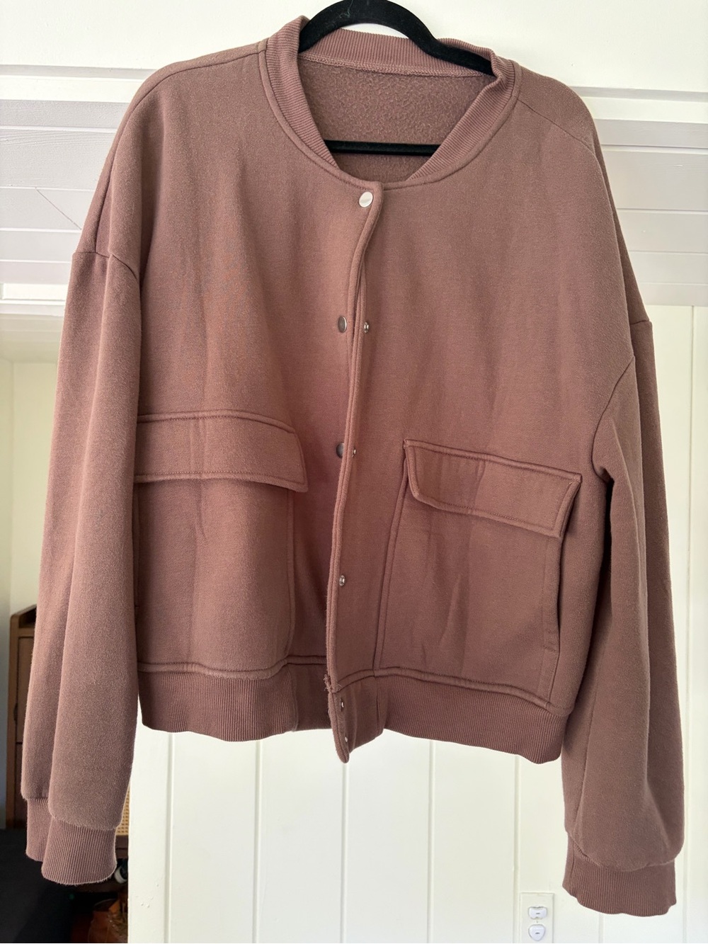 Brown/Taupe Relaxed Pocket Bomber Sweatshirt Jacket